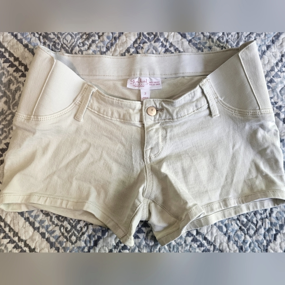 Cream White Maternity Short- Stretch Waist & Side Panels - Isabel Maternity